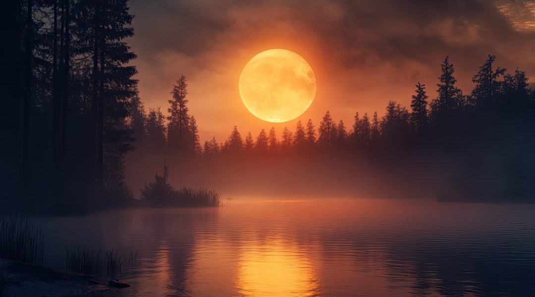 Crimson moon over misty lake (2) Crimson moon over misty lake (2)